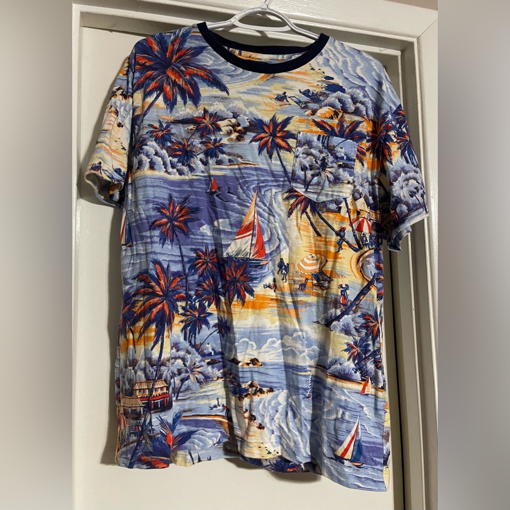 Polo Ralph Lauren Beach Hawaii T-Shirt Short Sleeve Pony Men's Size Large AOP